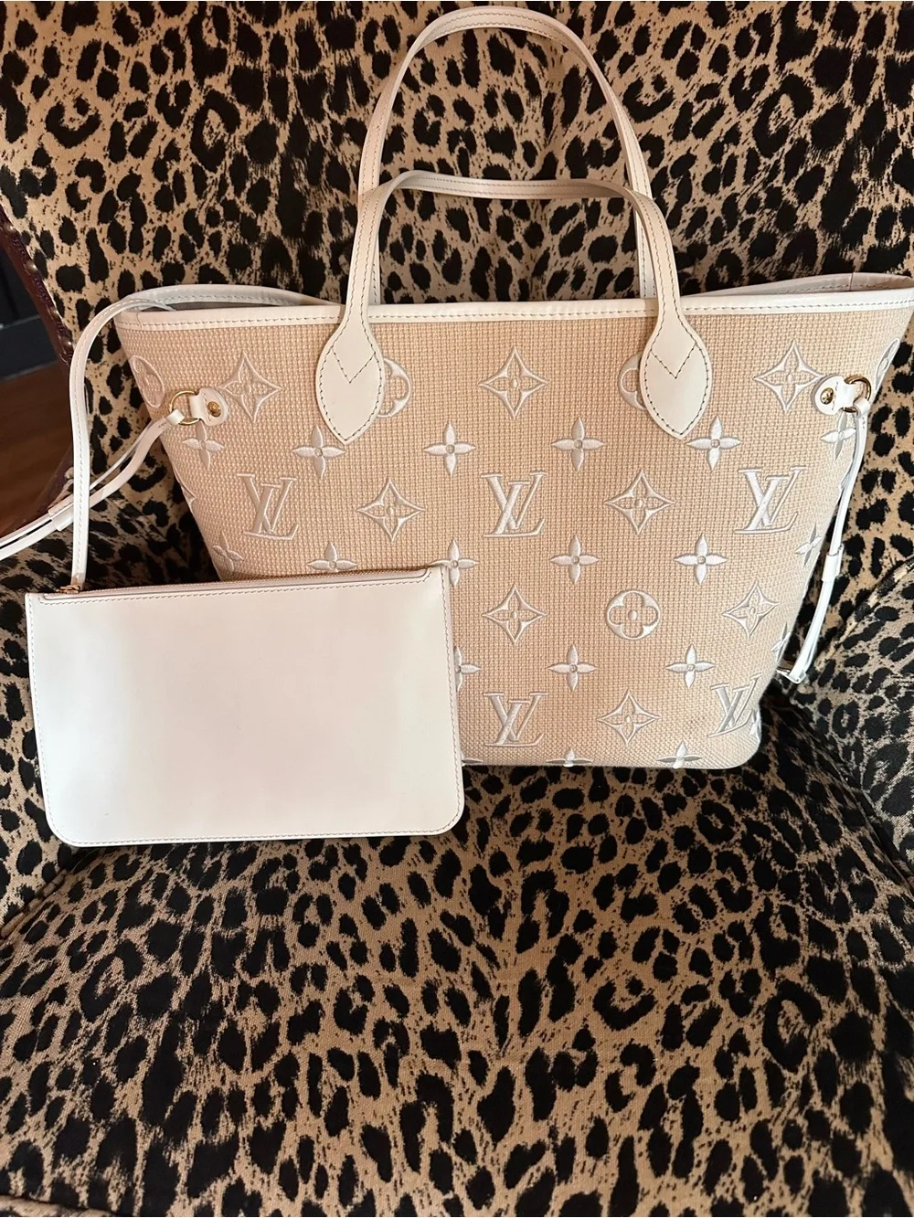 Louis Vuitton Cream-Beige Embroidered Monogram Tote